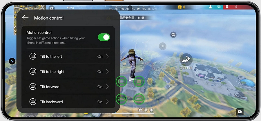 Ukázka AI Motion Control na displeji Realme 14 5G, možnost ovládat telefon gesty bez dotyku.