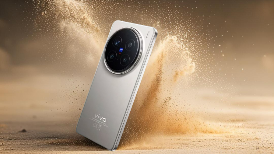 Vivo X200 Pro stojící v prachu a písku