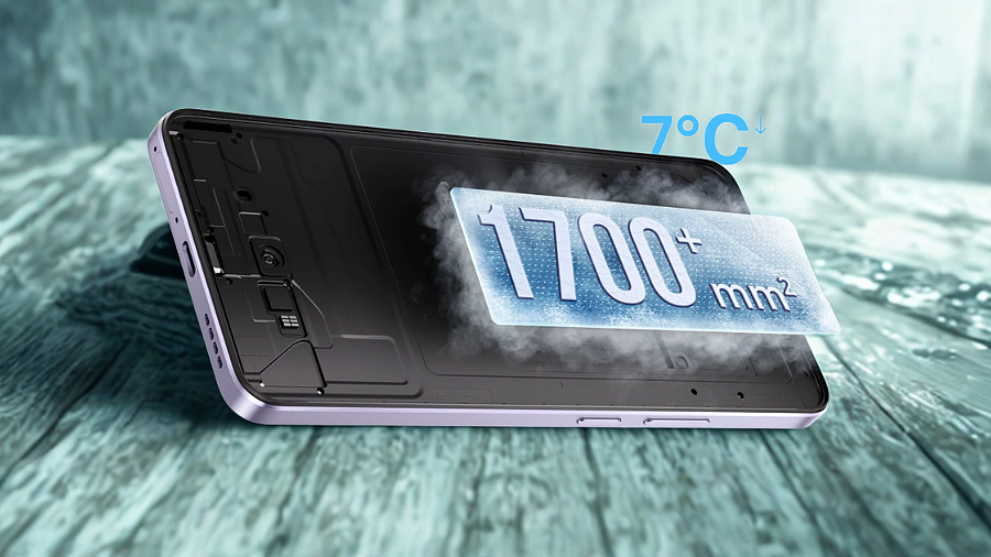 Vnitřní pohled na Realme 14T 5G s chladicím systémem Bionic, snižujícím teplotu.