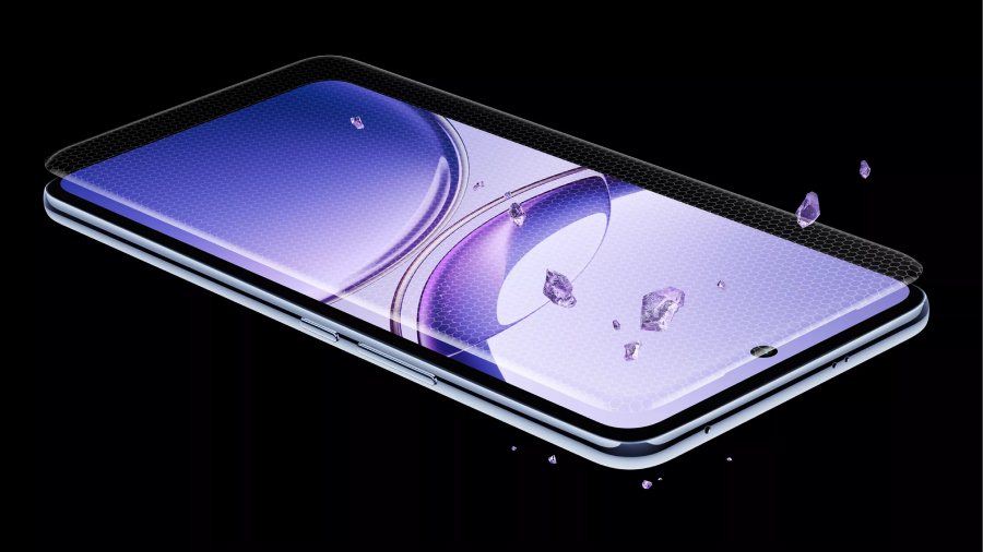 Vivo V50 ochranná vrstva displeje, do které naráží fialové krystalky