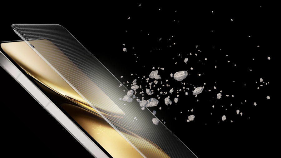Vivo X200 Pro detail odolnosti skla, na který létají kamínky