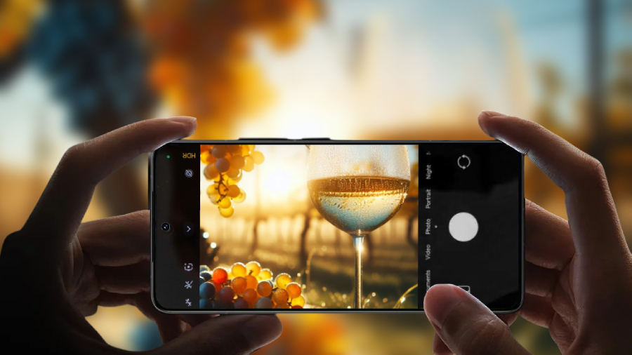 POCO F7 Ultra telefon v rukou, kde je zapnutá kamera