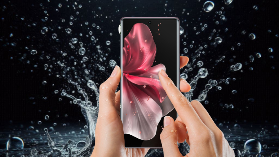 Vivo V40 Lite cákající voda na telefon