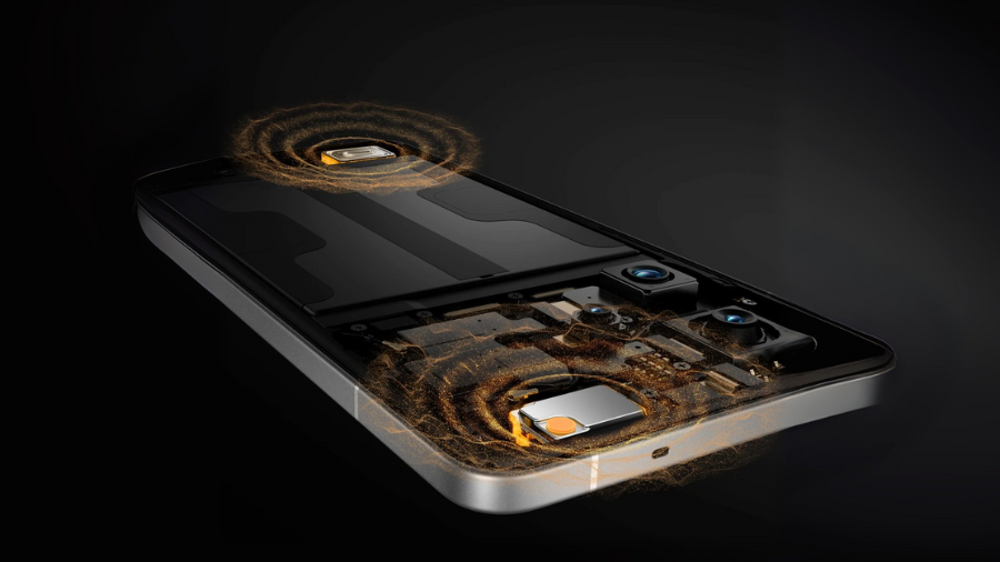 Vnitřní konstrukce Realme GT 7 Pro 5G se znázorněním duálních stereo reproduktorů a vibračního motoru