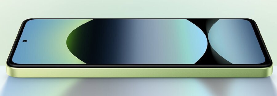 Zelená varianta Xiaomi Redmi Note 14 5G s tenkým tělem a 6,67palcovým AMOLED displejem s malým výřezem na selfie kameru.