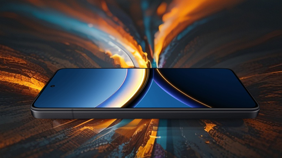 POCO F7 Ultra detail displeje na žíhaném podkladu