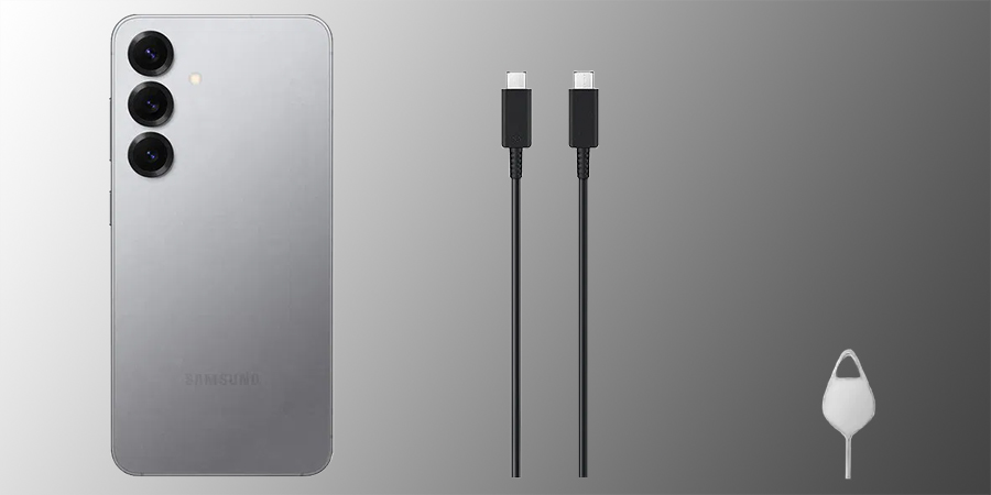 V balení telefonu Samsung Galaxy S25 najdeme pouze telefon, kabel a pomůcku u otevření slotu na SIM kartu.