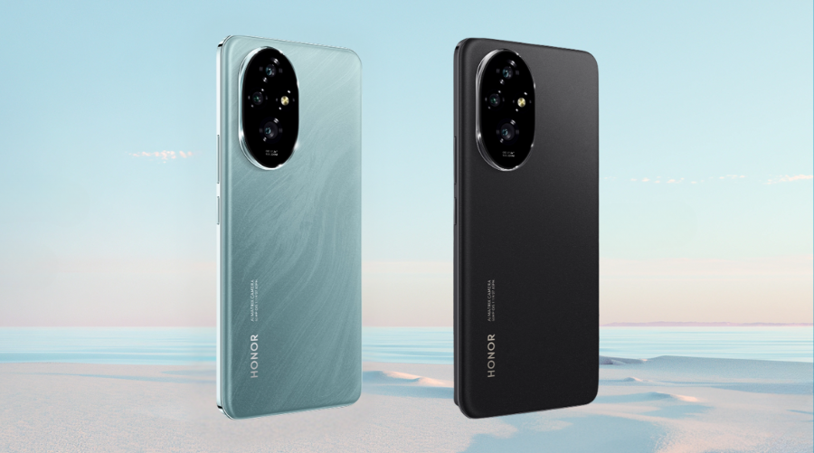 Dva telefony Honor 200, jeden světle zelený a jeden černý.