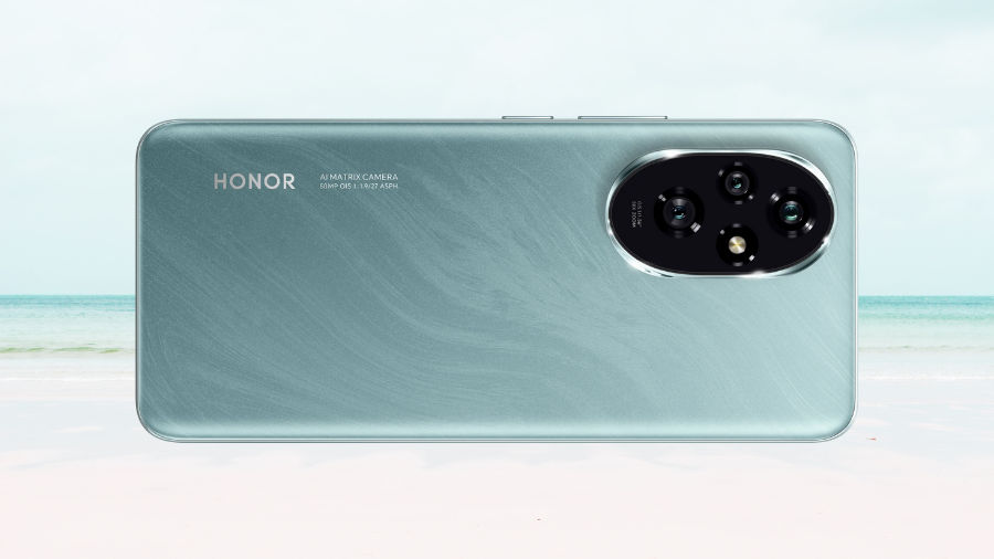 Zadní strana telefonu Honor 200 ve světle zelené barvě.