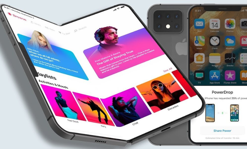 Koncept iPhone Fold s rozevřenou obrazovkou