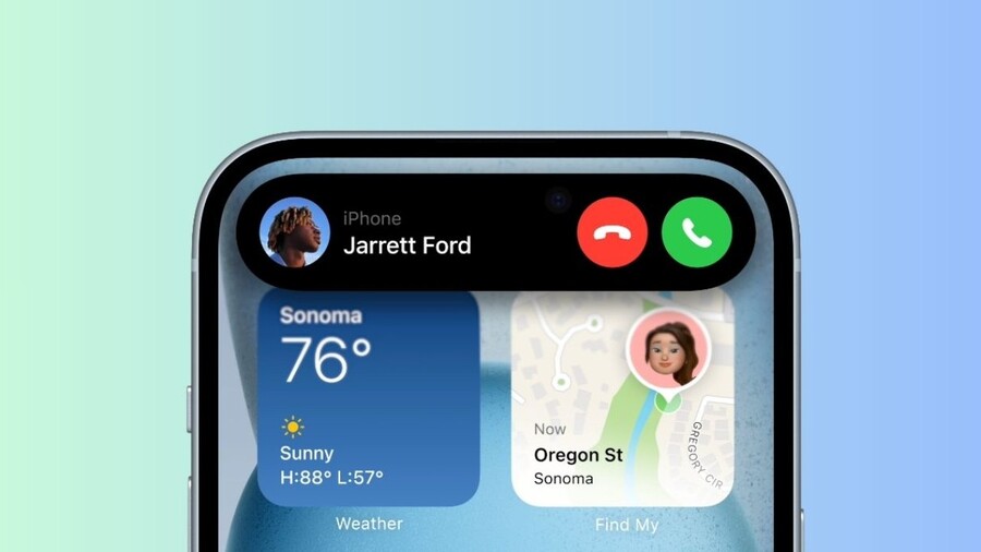 iPhone 15 má 6,1" Super Retina XDR OLED displej (2556 × 1179 px, 461 PPI) a místo tradičního výřezu pro Face ID nabízí Dynamic Island, který zobrazuje upozornění, ovládání hudby a informace z aplikací.