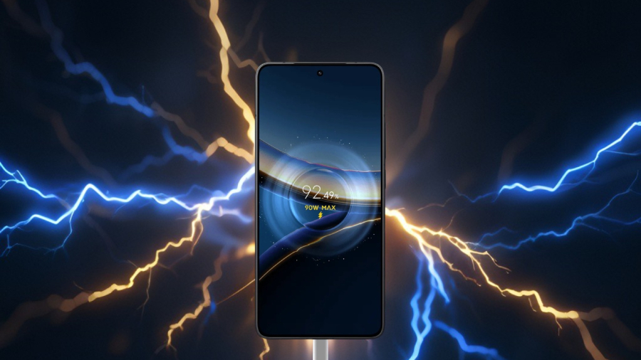 POCO F7 Pro nabíjení telefonu na pozadí s blesky