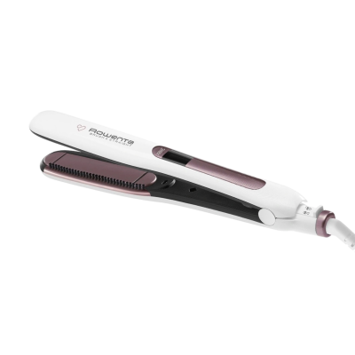 Žehlička na vlasy Rowenta Beauty Brush & Straight SF7510F0 v bílé barvě.