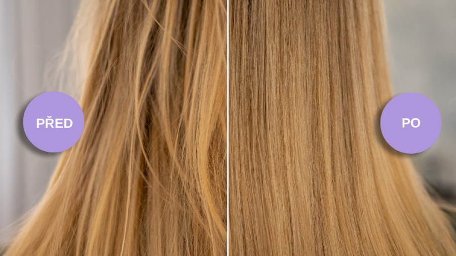 Ukázka fotografie vlasů před a po úpravě fénem TrueLife HairDryer D3.
