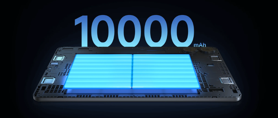 Grafický řez tabletem Xiaomi Redmi Pad Pro 5G s modře svítící baterií o kapacitě 10 000 mAh.