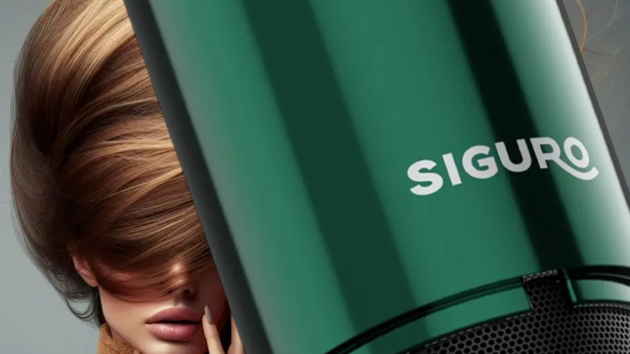 Detail značky Siguro na rukojeti fénu Siguro HR-I551E Forest Flow Premium.