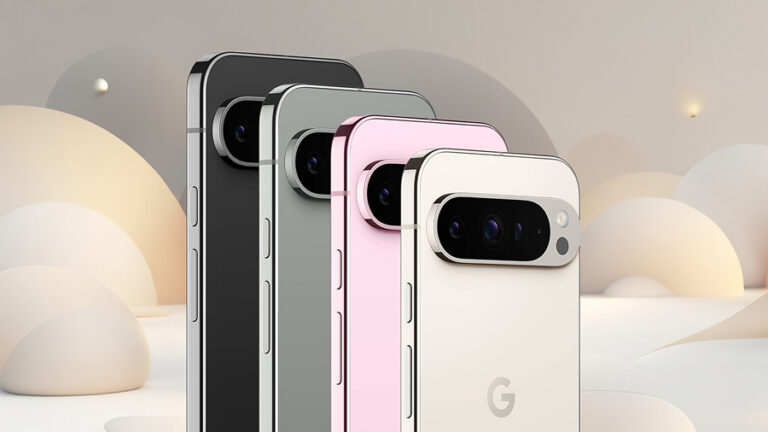 Čtveřice telefonů Google Pixel 9 Pro XL v barvách Obsidian, Hazel, Rose Quartz a Porcelain.