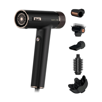 Shark HD752EU SpeedStyle Pro v černo-zlaté barvě a pěti nástavci.