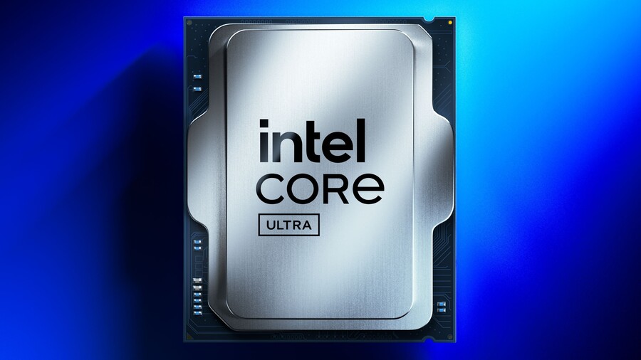 Detailní záběr na pouzdro procesoru Intel Core Ultra s výrazným nápisem "Intel Core Ultra". Tento procesor je klíčovou součástí výkonu herního notebooku MSI Raider 18 HX AI.