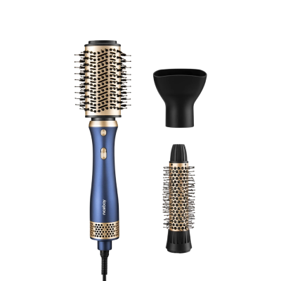 Kulmofén Niceboy Airblow v modro-zlaté barvě s příslušenstvím.