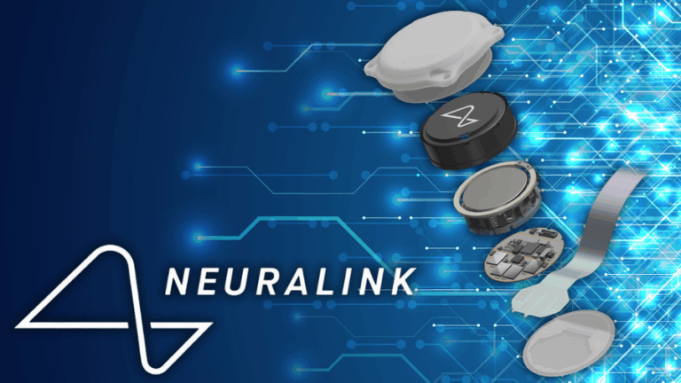 Náhledový obrázek s logem Neuralink a složením celého čipu