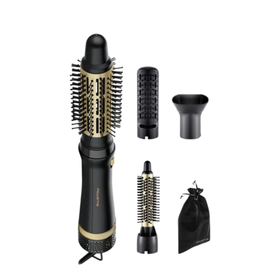 Kulmofén Rowenta CF6330F0 v černo-zlaté barvě s příslušenstvím.