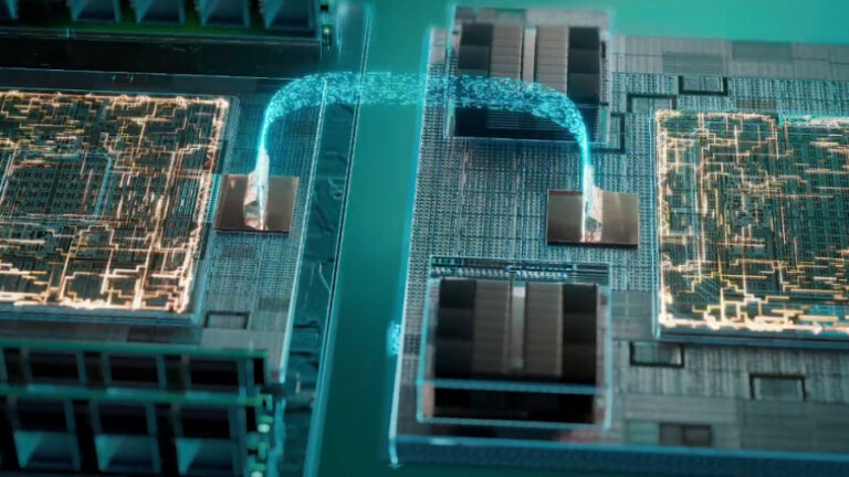 Dva čipy propojené fotonickou technologií vyvinutý start-upem Celestial AI.