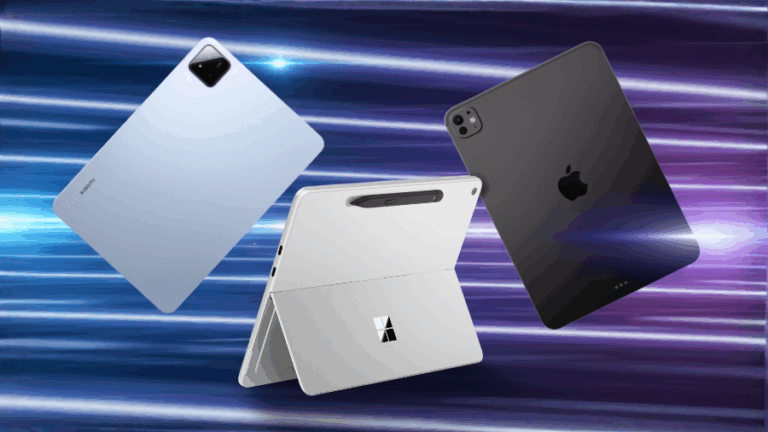 Nejlepší tablety: Microsoft Surface, vedle něj iPad a nalevo tenký Android tablet od Xiaomi.