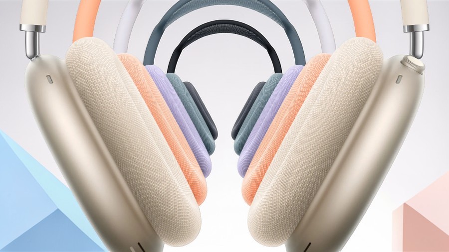 Detailní pohled na sluchátka AirPods Max 2 v pěti nových barvách seřazených v estetické řadě za sebou.