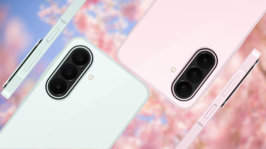 Detail trojitého zadního fotoaparátu telefonu Samsung Galaxy A27 5G v růžové a světlé variantě