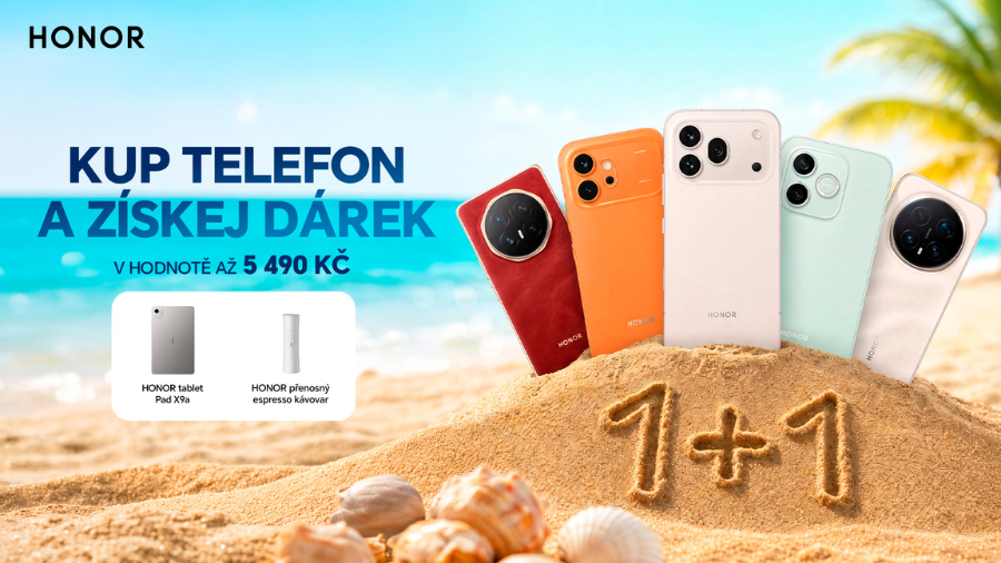 reklamní banner akce HONOR s pěticí vybraných telefonů a informací o dárku