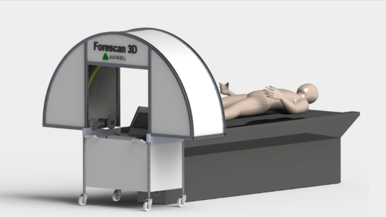 3D skener ForeScan3D od společnosti AUREL CZ určený pro použití v soudním lékařství nad pitevním stolem.